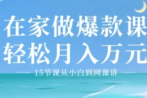 15节课从小白到网课讲师,教你从0到1，在家做爆款网课，轻松月入万元