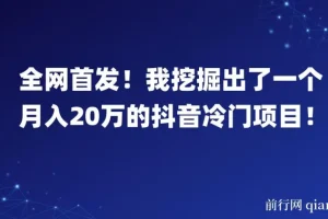 全网首发！我挖掘出了一个月入20万的抖音冷门项目！