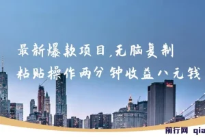 最新爆款项目，无脑复制粘贴，操作两分钟收益八元钱，无限操作执行就有