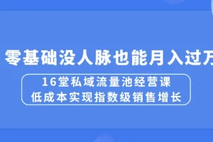 16堂私域流量池经营课：低成本实现指数级销售增长，零基础没人脉也能月入过万