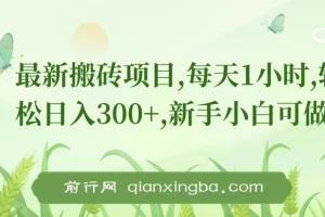 最新0门槛搬砖项目，新手小白可做，轻松日入300+