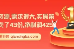 这个资源，需求很大，实操第一天卖了43份，净利润425