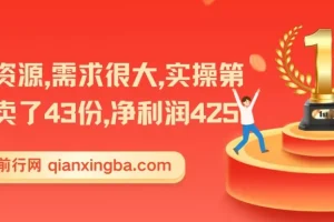 这个资源，需求很大，实操第一天卖了43份，净利润425