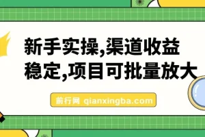 新手实操单号日入500+，渠道收益稳定，项目可批量放大