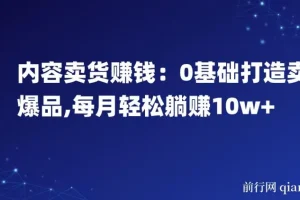 内容卖货赚钱：0基础打造卖爆品，每月轻松躺赚10w+