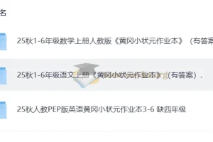 黄冈小状元作业本 25秋语文数学英语