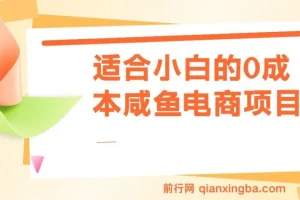 适合小白的0成本咸鱼电商项目，一部手机，教你如何日入500+的保姆级教程