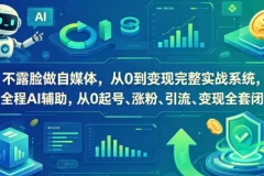 【精】不露脸做自媒体，从0到变现完整实战系统，全程AI辅助，从0起号、涨粉、引流、变现全套闭环